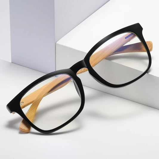 Bamboo Wooden Reading Glasses, Playing Game Men's Glasses Vintage Wooden Anti-Blue Glasses Fashion Discoloration Glasses 1012