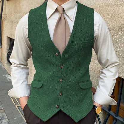 Men Vest Blue Herringbone Solid Color Single Button Waistcoat For Wedding Business Banquet Work Formal Men Suit Vest