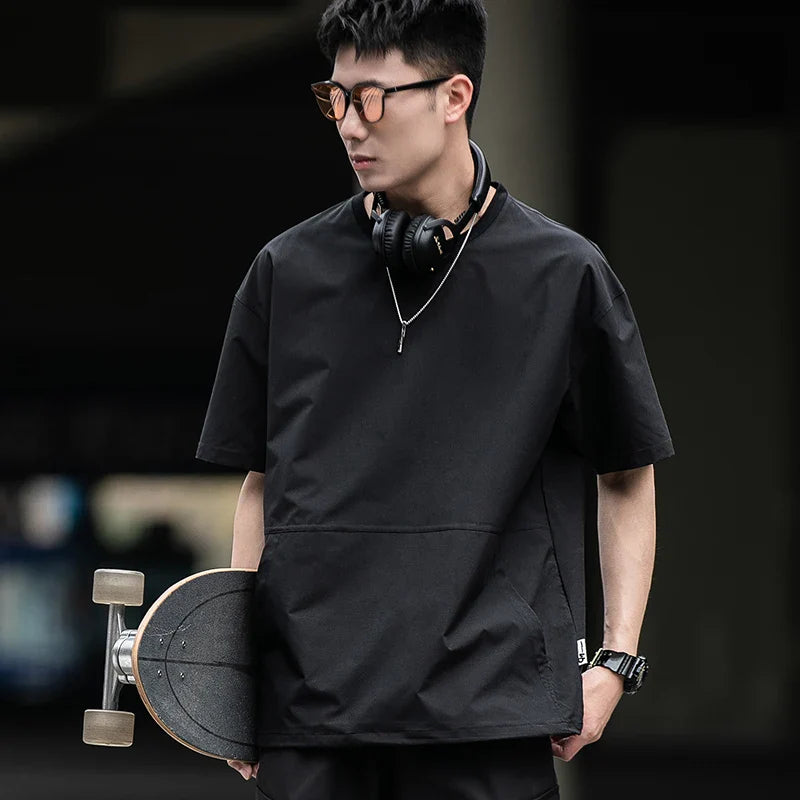 Men's Summer Thin Short Sleeve T-Shirt Ice Silk Quick Dry Large Size round Neck Sport Loose Casual Workwear Breathable Sweat ...