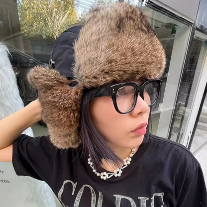 Men Women Trapper Bomber Hats Russian Ushanka Warm Winter Fur Earflap Hat Outdoor Sports Skiing Hunting Fishing Plush Cap