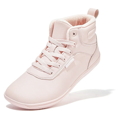 Unisex Winter Barefoot Shoes Womens Men Wide Toe Box Faux Fur Lined Ankle Sneakers Artificial Leather Lace Up Shoes