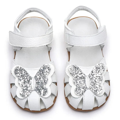 Leather sparkling butterfly Girls flat Sandals closed toe little kids girls summer shoes