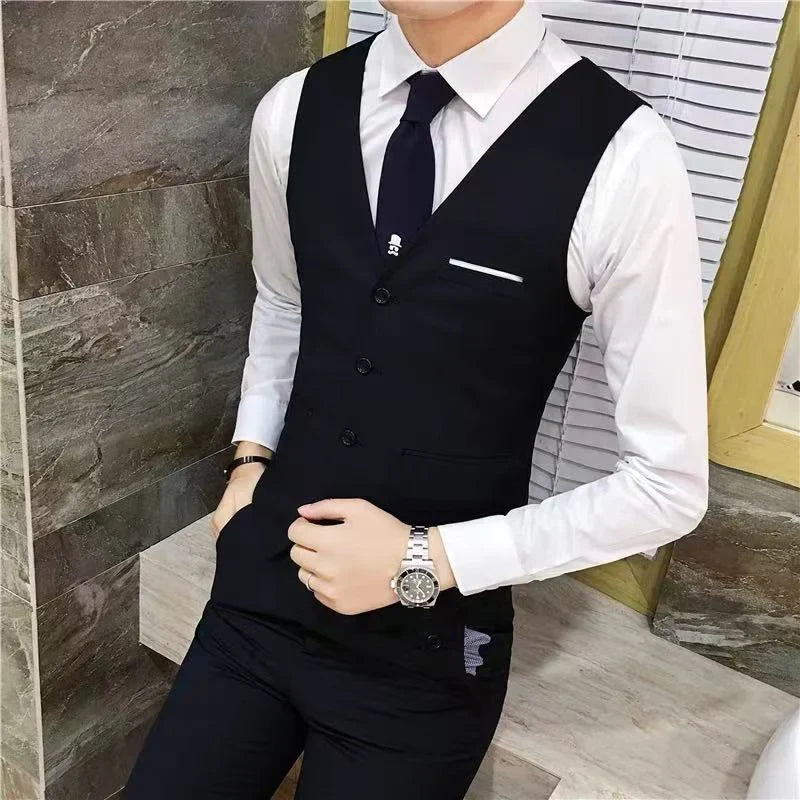M-7XL Spring/summer Man Suit Vest Sleeveless Vest with Adjustable Waist Single Breasted Solid Color Business Suit Vest Wedding