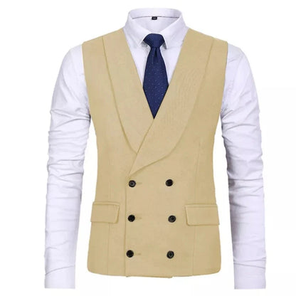 Men Vest Gray Double Breasted Casual Business Waistcoat Jacket Formal Slim For Groosmen Wedding Banquet Suit
