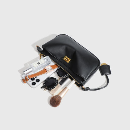Women's Luxury Split Leather Shoulder Bag - Paris Classic Tote Handbag, Simple Metal Buckle Crossbody Underarm Bag