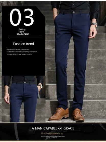 Stretch Suit Trousers for Men Office Pants Non-Ironing Slim Fit Bridegroom Suits Wedding Business Black Suit Pants Men