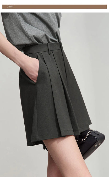 Minimalist Casual Shorts For Women 2025 Autumn Preppy Style Loose Black Shorts Office Lady Luxury Shorts Daily 12523085