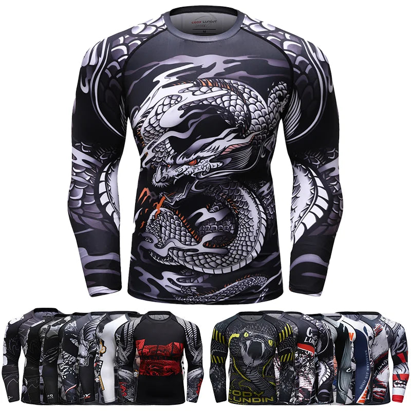 Cody Men Grappling Wear Jiu Jitsu Gi Rashguard BJJ Boxing T-shirts UPF 50+ Male Athletic Running Blouses Compression Gym Tees