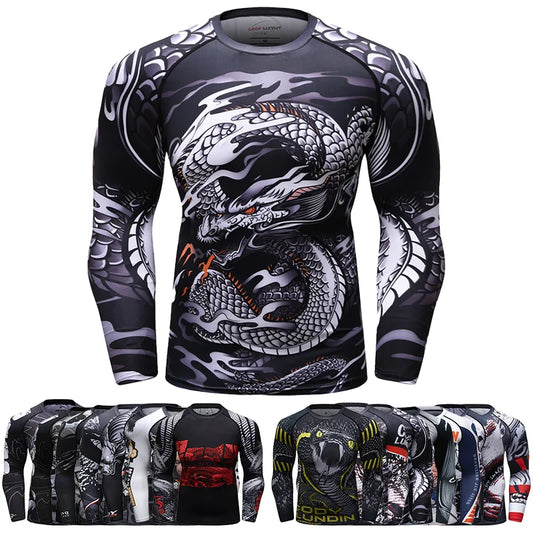 Cody Men Grappling Wear Jiu Jitsu Gi Rashguard BJJ Boxing T-shirts UPF 50+ Male Athletic Running Blouses Compression Gym Tees