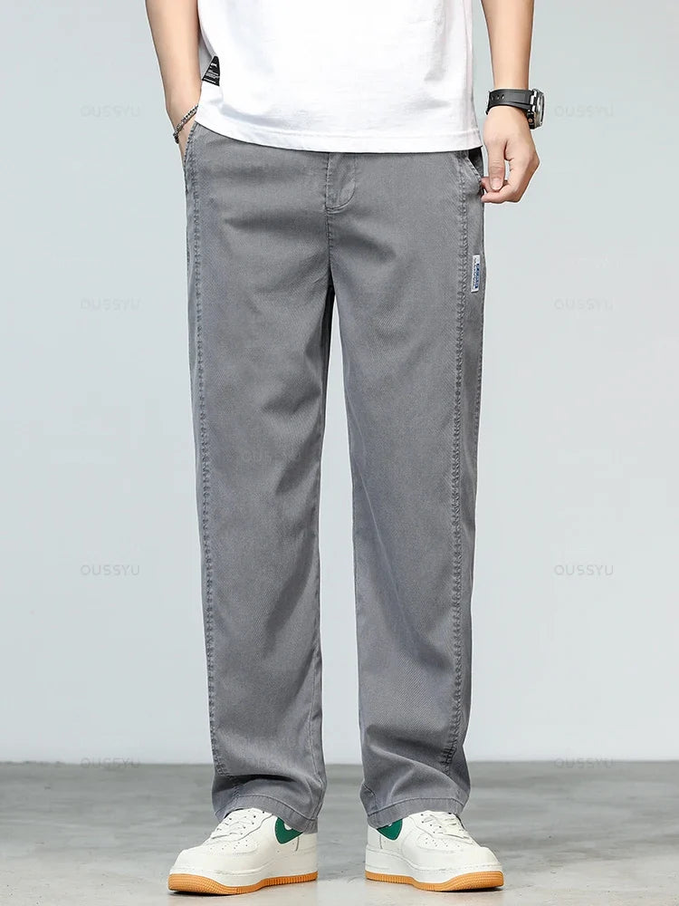 Summer Ultrathin High Quality Soft Lyocell Fabric Men's Jeans Loose Straight Denim Pants Design Casual Trousers Plus Size M-5XL