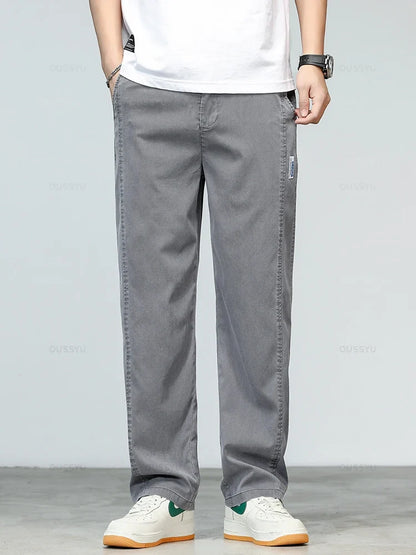Summer Ultrathin High Quality Soft Lyocell Fabric Men's Jeans Loose Straight Denim Pants Design Casual Trousers Plus Size M-5XL