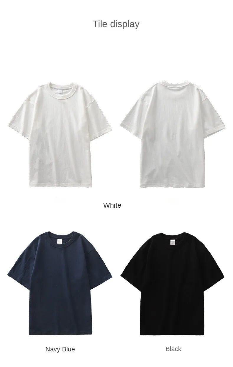 11.2oz Heavyweight 100% Cotton T-Shirt Men's Casual Solid Color Short-Sleeved White CrewNeck Thick Tops Unisex.