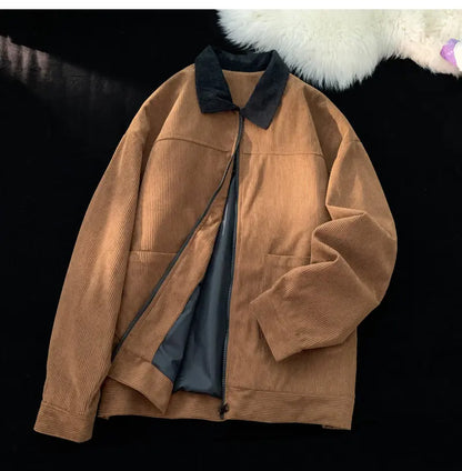 2026 Autumn Corduroy Cargo Jacket For Men Windbreakers Zipper Coats Loose Cargo Outwear Casual Jacket Mens Clothes