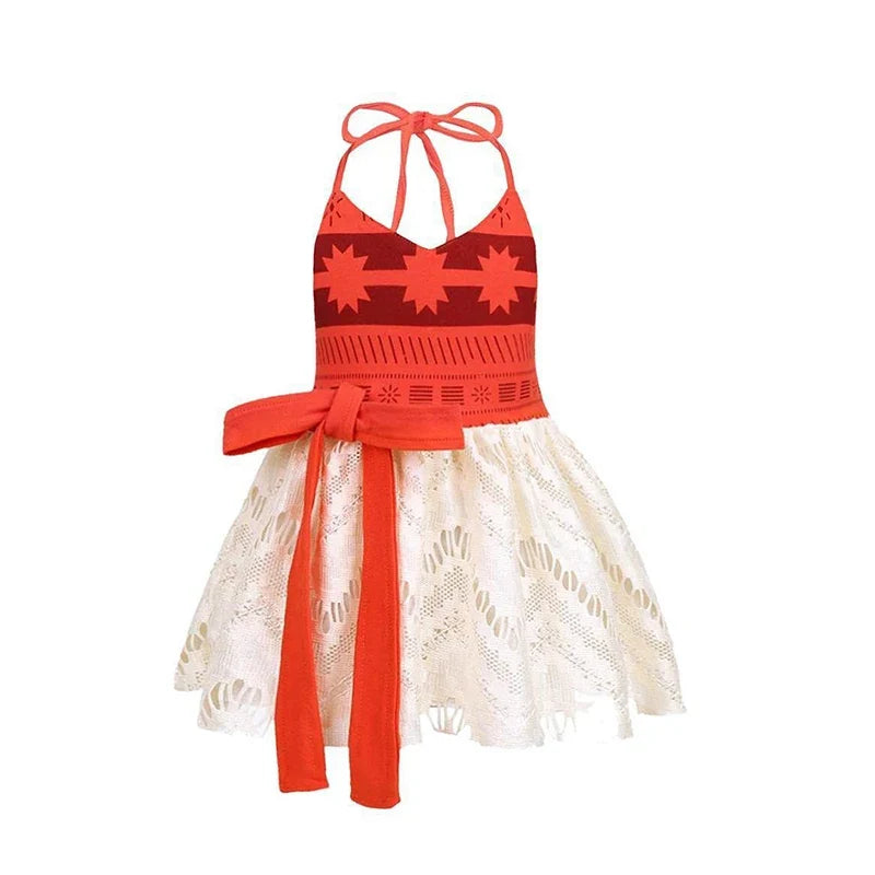 New Moana Dress Costumes Kids Girl Cosplay Toddler Movie Ocean Adventure Infant Frock Halloween Party With Chick Clothes