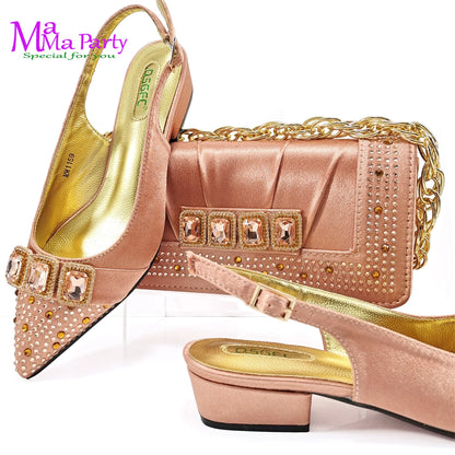 Fashion 2024 Classics Style Autumn Winter New Arrivals Italian Ladies Shoes Matching Bag Set in Wine Color for Garden Party