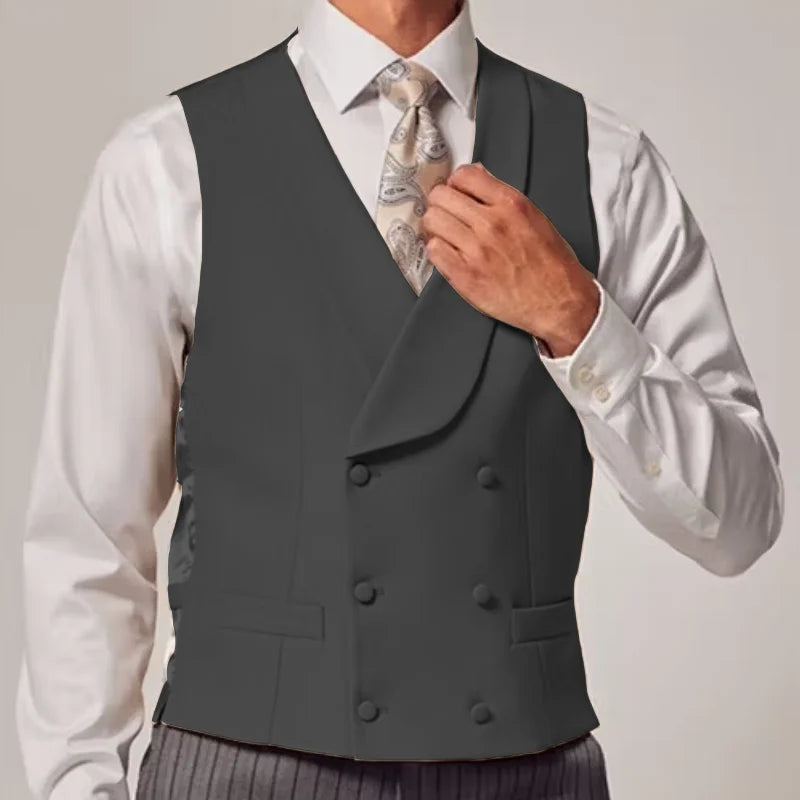 Men Vest Sky Blue Solid Color Double Button With Lapel Waistcoat For Wedding Groom Business Formal Banquet Work Men Suit Vest