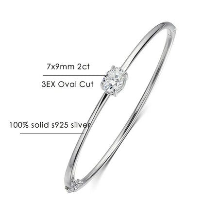 2ct Oval Cut Moissanite Bangles Elegant Women Diamond Solid s925 Silver GRA Certified Dainty Bracelet Fine Jewelry Gift