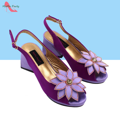 2024 New Arrivals Fashion Italian Design African Shoes and Bag to Match Comfortable Square Heels for Party in Fuchsia Color