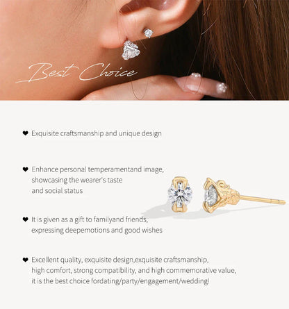 Round Cut 0.5CT Moissanite Stud Earrings 925 Sterling Silver 18K Gold Plated ForWomen Girl Sparkling Engagement Jewelry
