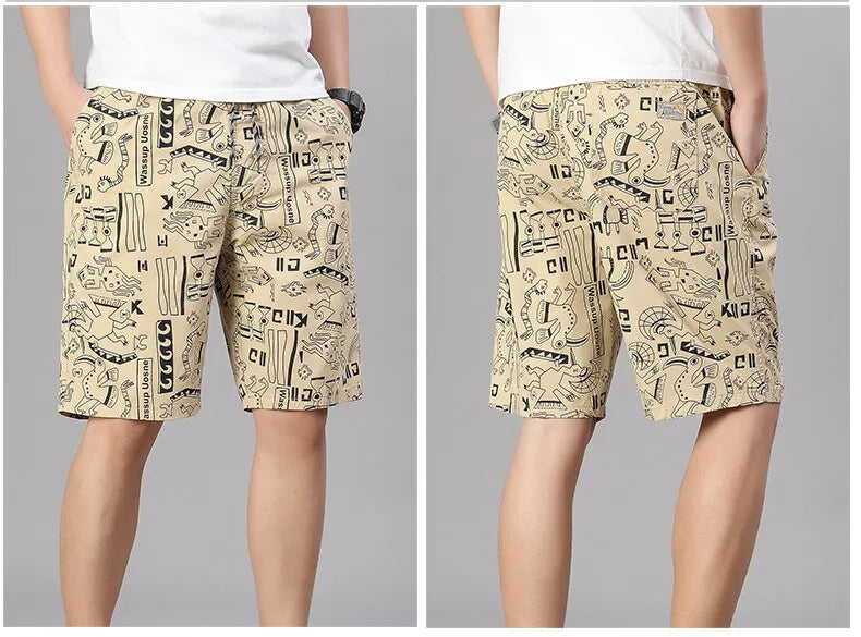 Mens 100% Cotton Shorts Elastic Waist Casual Shorts Printed Beach Shorts Relaxed Fit Running Shorts Cotton Sweat Shorts