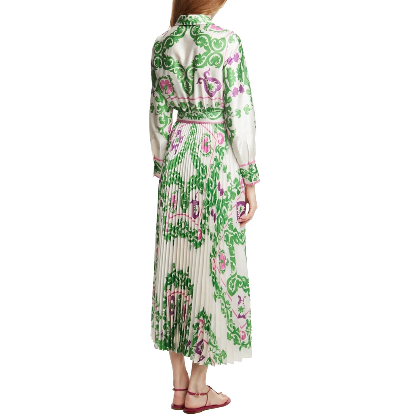 Elegant Women's Printing Dresses Lace Up Neck Long Sleeve Elegant Dress 2024 New Autumn Robe Midi Shirt Dress