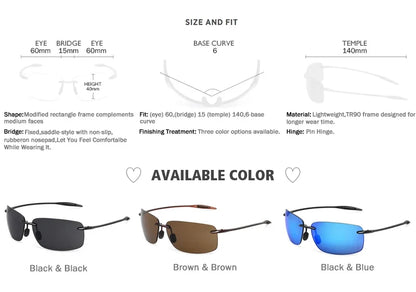 Sports Sunglasses for Men Women Tr90 Rimless Frame for Running Fishing Golf Driving MJ8009