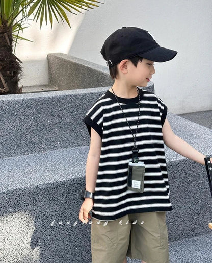 Striped Sleeveless Vest Children Clothing Top and Bottom Clothing Set Fashion 8 14 Years Children's Suit for Boy Clothes Outdoor