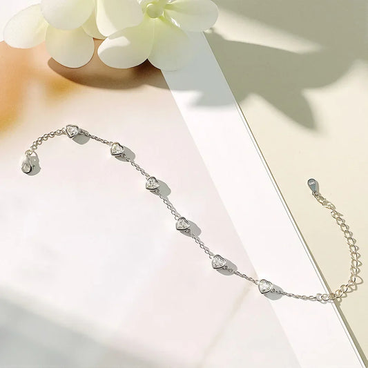 Bracelets en moissanite cœur de 4MM en argent S925 plaqué or 18K, chaîne de main scintillante pour mariage, bijoux raffinés, peuvent passer le test du diamant