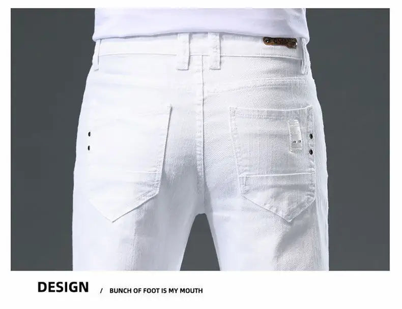 2025 Autumn Men's White Slim Fit Straight Jeans Casual Stretch Denim Pants Comfortable Fashion Streetwear Male Brand Clothing