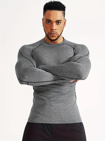 Fitness tight fitting men's long sleeved sports running basketball elastic base shirt with quick absorption and sweat wicking pr