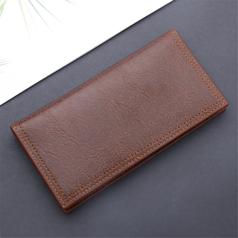 New Men Long Thin Slim Wallets Vintage Pu Leather Male Credit Card Holder Brown Money Purses Solid Simplicity Wallet For Man