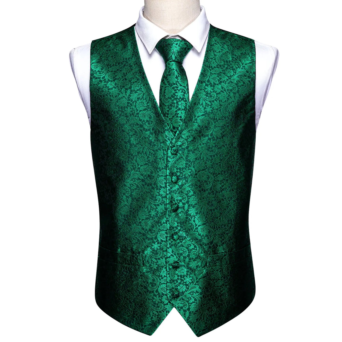 Green Suit Vest Men Paisley Waistcoat Plaid Silk Tie Handkerchief Cufflinks for Wedding Summer Vests Tuxedo MJ-2004 Barry.Wang