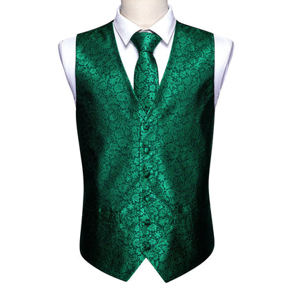 Green Suit Vest Men Paisley Waistcoat Plaid Silk Tie Handkerchief Cufflinks for Wedding Summer Vests Tuxedo MJ-2004 Barry.Wang
