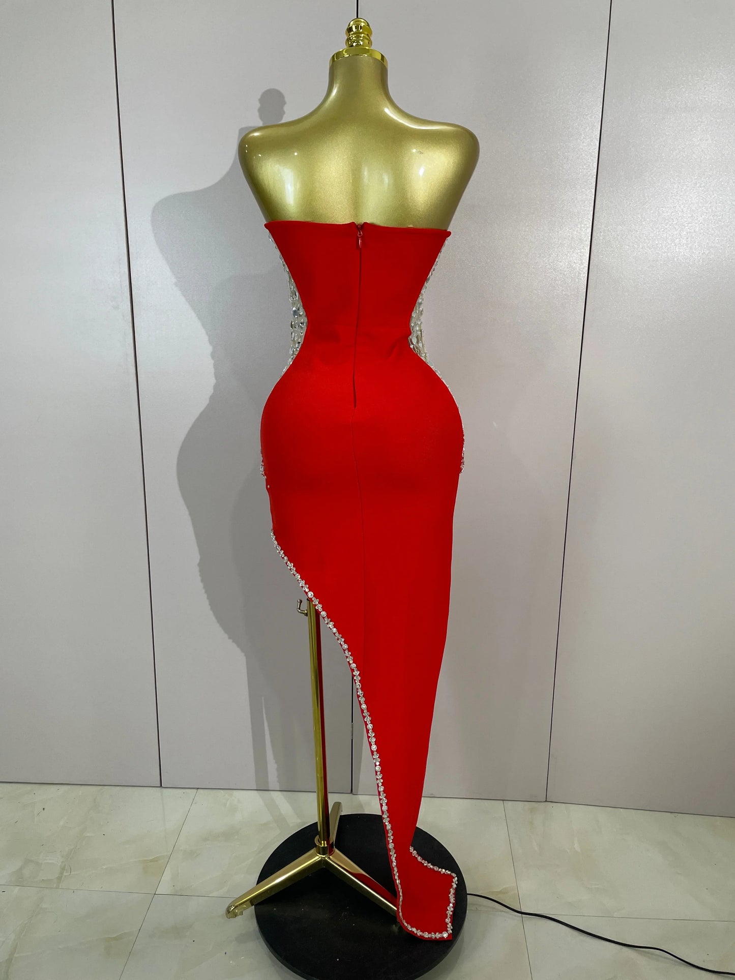 Newest High Quality Sexy Strapless Shinning Rhinestones Bodycon Bandage Long Dress Women Fashion Celebrate Evening Party Vestido