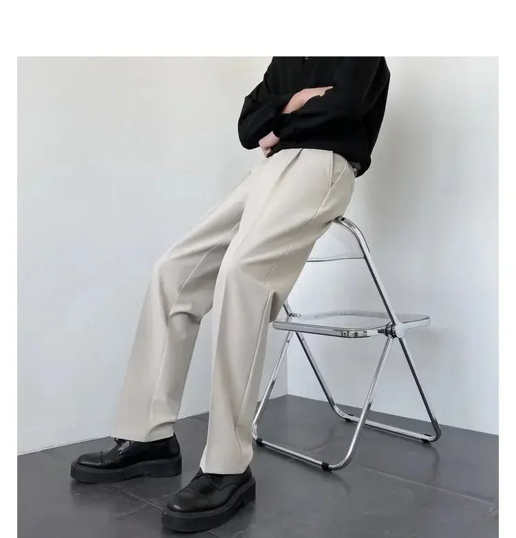 2024 Spring Autumn Men's Fashionable White Korean Style Casual Pants Street Draped Straight Loose Suit Casual Trousers Male