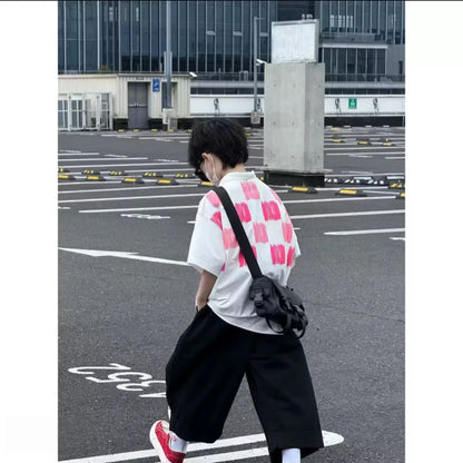 Summer Boys Cotton Stylish Graffiti Alphabet Shirt Top+Plain Wide-Leg Pant Set School Kids 2PCS Tracksuit Children Outfit 7-16Yr