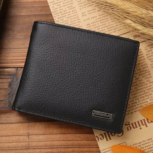 Portefeuille homme en cuir véritable Produit de qualité supérieure Portefeuilles en cuir de vachette véritable pour homme Portefeuille court noir Portefeuille Homme Petits Portefeuilles