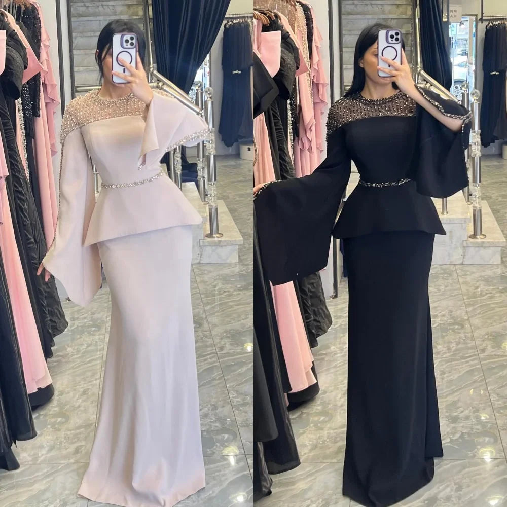 Customized High Quality Classic Jersey Beading Sequined Straight Scoop Neck Long Dresses Bespoke Occasion Dresses Exquisite
