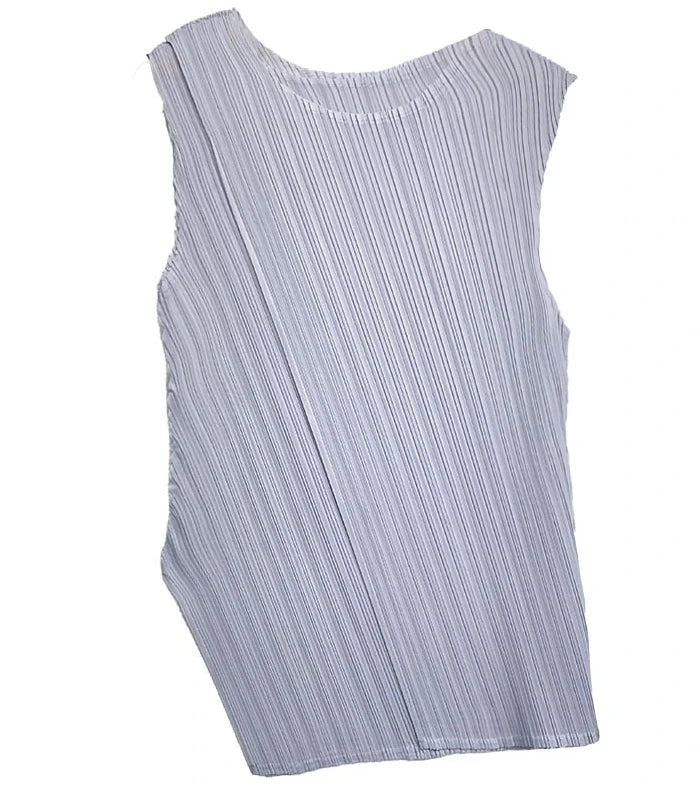 Sleeveless T-shirt Miyake Pleated Summer New Round Neck Slim Thin Versatile Irregular Women's Undershirt Tops Multiple Ways Wear