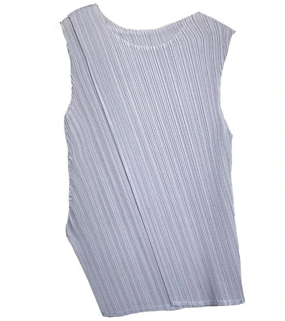 Sleeveless T-shirt Miyake Pleated Summer New Round Neck Slim Thin Versatile Irregular Women's Undershirt Tops Multiple Ways Wear