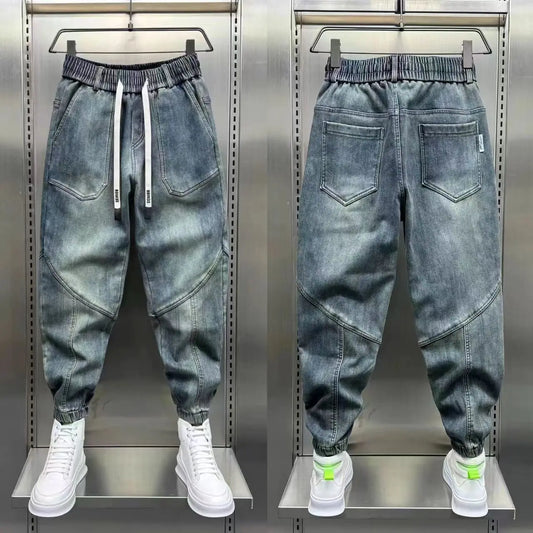 Blue Denim Jeans Loose Harem Pants Elastic Waist Cuffs Casual Spring Autumn Luxury Clothing Men korean 2024 New Men's Fashion