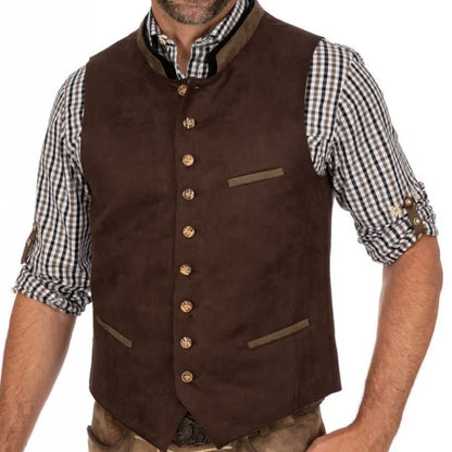 Men Vest Green Suede Velvet With Collar Single Breasted Waistcoat For Wedding Banquet Party Business Work Casual Daily Men Vest