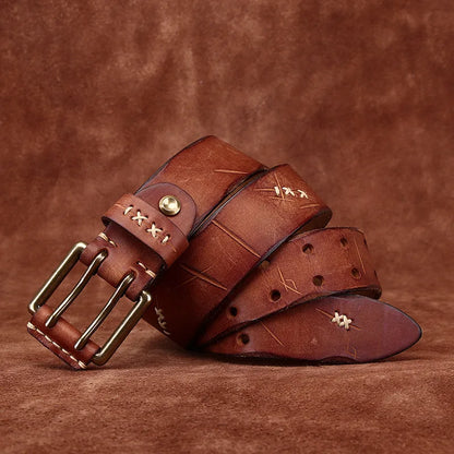 3.8CM Retro Real Genuine Leather Belt Brass Buckle Luxury Designer Belts Men Pure Cowskin Strap Male Cowboy Jeans Belt for Man