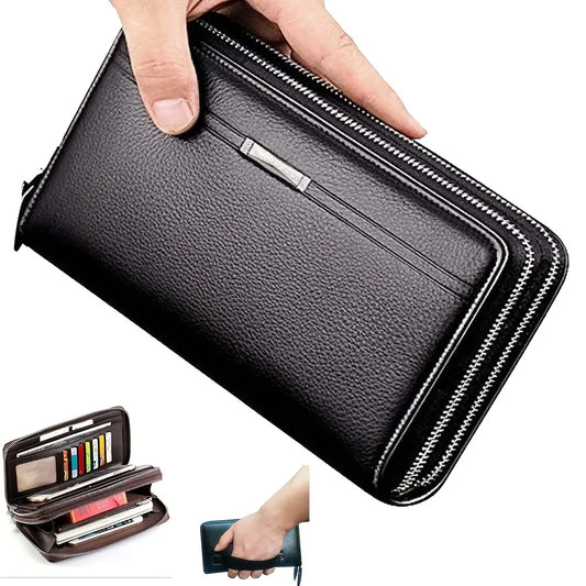 Portefeuille Long à Fermeture Éclair Grande Capacité pour Homme, Pochette en Cuir Synthétique, Sac à Main d'Affaires avec Porte-Cartes et Étui pour Téléphone, Cadeau pour Lui