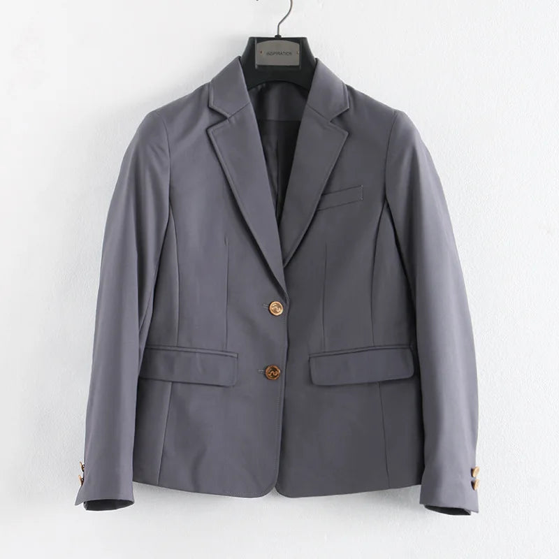 Preppy Style Slim Fit Solid Blazer Woman Double Button Turn-Down Collar Blazers Women Spring Autumn Basic Student JK Suit Coat