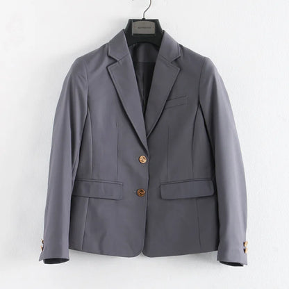 Preppy Style Slim Fit Solid Blazer Woman Double Button Turn-Down Collar Blazers Women Spring Autumn Basic Student JK Suit Coat
