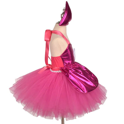 Princess Girls Rosy Knee Length Rose Red Tutu Dresses for Girl Letter B Birthday Party New Year Christmas Costumes Margot Robbie