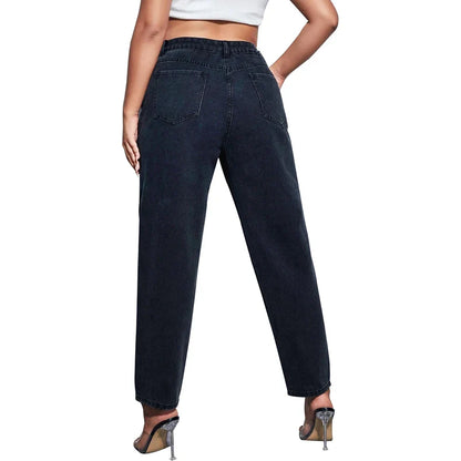 Plus Size Women Jeans Autumn Dark Blue 175cm Tall Stretchy and Loose Washing Straight 6XL 100Kgs Curve Lady Thin Lady Denim Pant