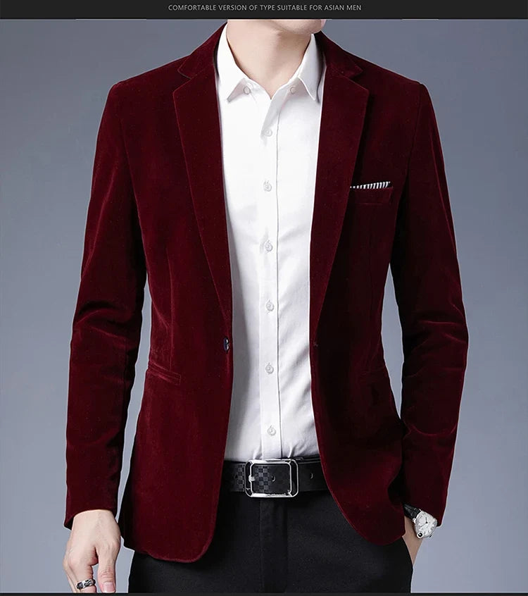 Plus Size 5XL-M Autumn Winter Velvet Men Suit Jacket Fashion Men's Wedding Dress Jacket Casual Slim Blazer Formal Evening Dress