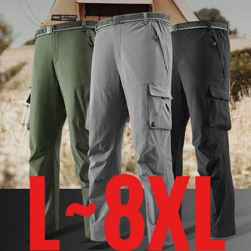 Big Size 8XL Men's Cargo Pant Straight Leg Fishing Trouser Male Multi Pocket Ice Silk Lightweight Thin Breathable Quick Dry Plus